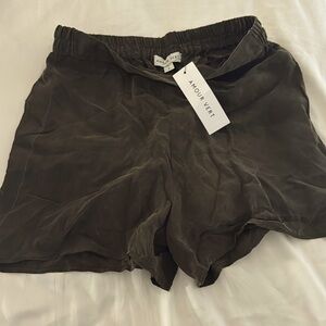 Amour Vert silk olive green shorts